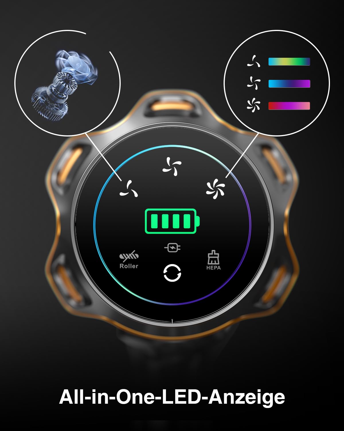 Akku Staubsauger 45000Pa/550W/65Min, 1,6L Staubsauger Kabellos mit Display, Anti-Tangle-Bürste, Selbststehend, Wandladestation