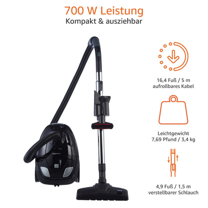 Amazon Basics Staubsauger mit Beutel- VCB35B15C-1J7W-70, leistungsstark, kompakt und leicht, für Hart- und Teppichböden