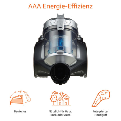 Amazon Basics Zylinder-Staubsauger, leistungsstark, kompakt und leicht, ohne Beutel, für Hart- und Teppichböden, HEPA-Filter