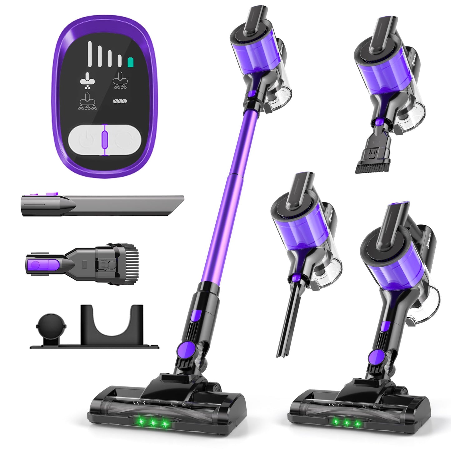 Hearten Akku Staubsauger Kabellos mit LED Display, Leise, 3 Betriebsarten, Kabelloser Staubsauger mit LED-Beleuchtung