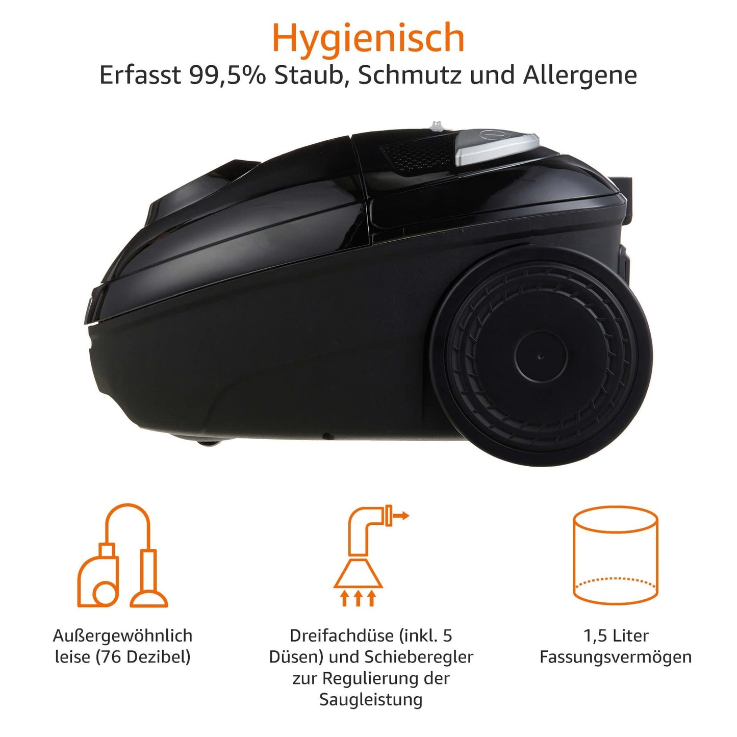 Amazon Basics Staubsauger mit Beutel- VCB35B15C-1J7W-70, leistungsstark, kompakt und leicht, für Hart- und Teppichböden