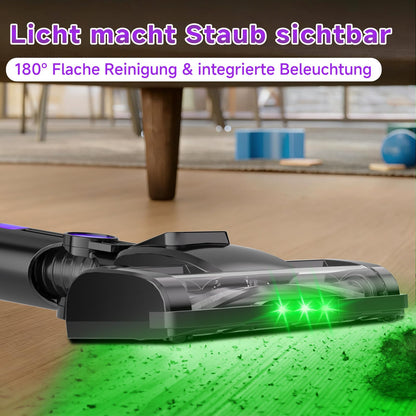 Hearten Akku Staubsauger Kabellos mit LED Display, Leise, 3 Betriebsarten, Kabelloser Staubsauger mit LED-Beleuchtung