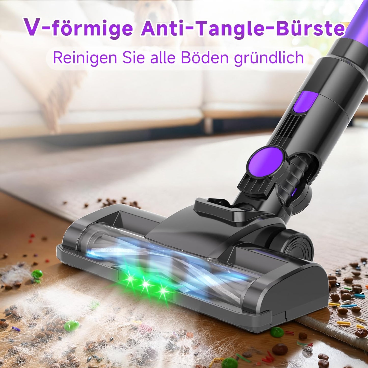 Hearten Akku Staubsauger Kabellos mit LED Display, Leise, 3 Betriebsarten, Kabelloser Staubsauger mit LED-Beleuchtung