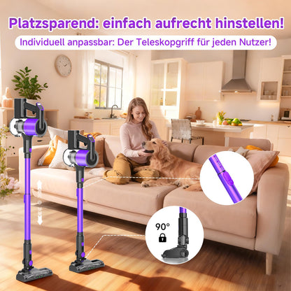 Hearten Akku Staubsauger Kabellos mit LED Display, Leise, 3 Betriebsarten, Kabelloser Staubsauger mit LED-Beleuchtung