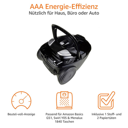 Amazon Basics Staubsauger mit Beutel- VCB35B15C-1J7W-70, leistungsstark, kompakt und leicht, für Hart- und Teppichböden