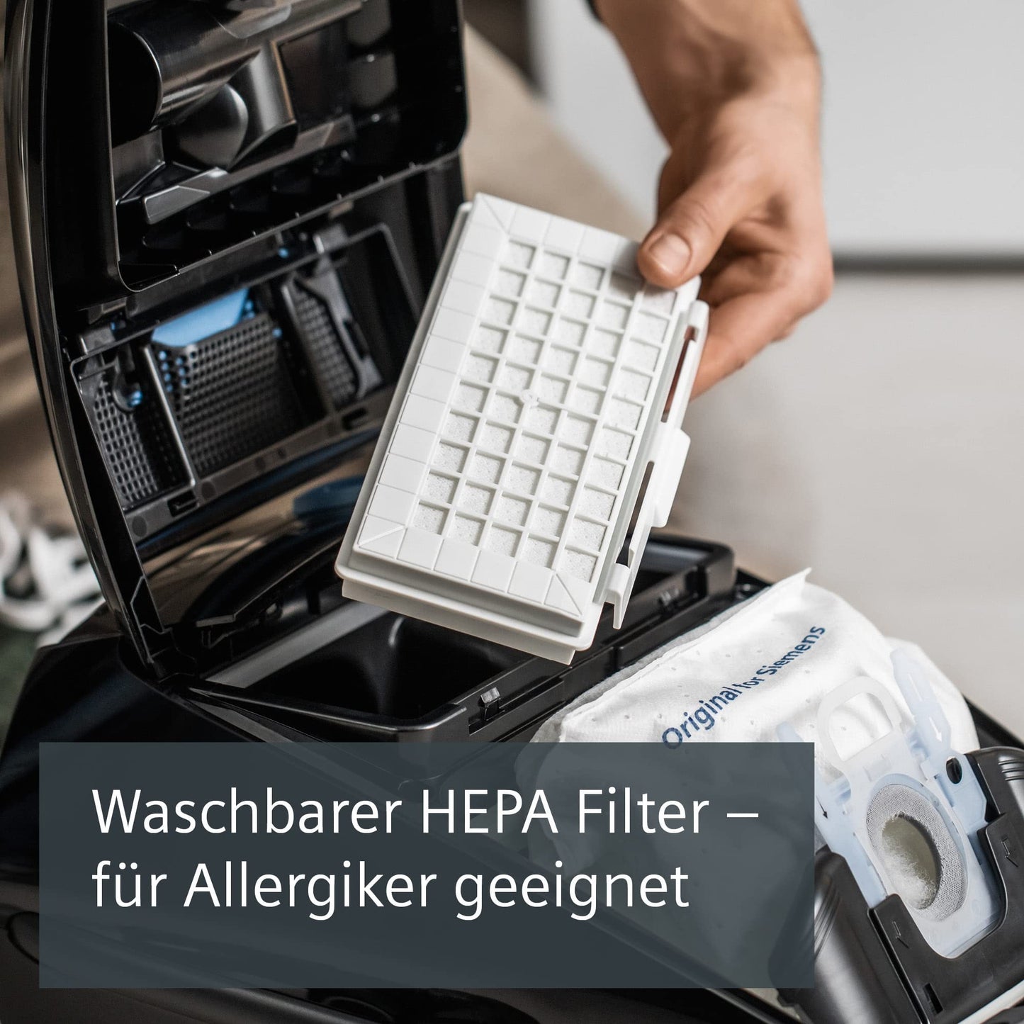 Siemens Staubsauger mit Beutel Q5.0 extreme silencePower VSQ5X1230, ideal für Allergiker, Hygiene-Filter, starke Saugleistung