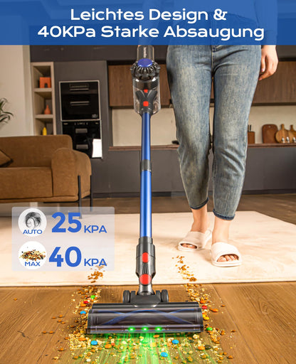Ivormentico Akku Staubsauger Kabellos 50Mins/40KPA/450W, Akkustaubsauger mit Geen LED, Kabelloser Staubsauger