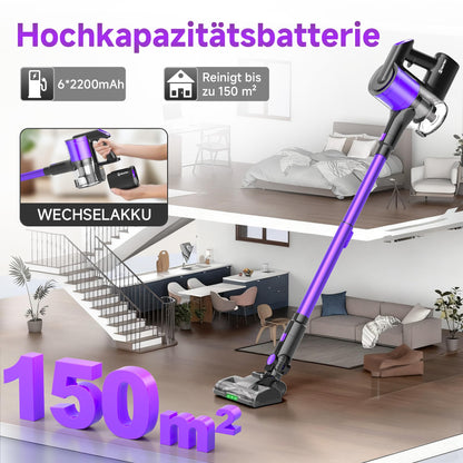 Hearten Akku Staubsauger Kabellos mit LED Display, Leise, 3 Betriebsarten, Kabelloser Staubsauger mit LED-Beleuchtung