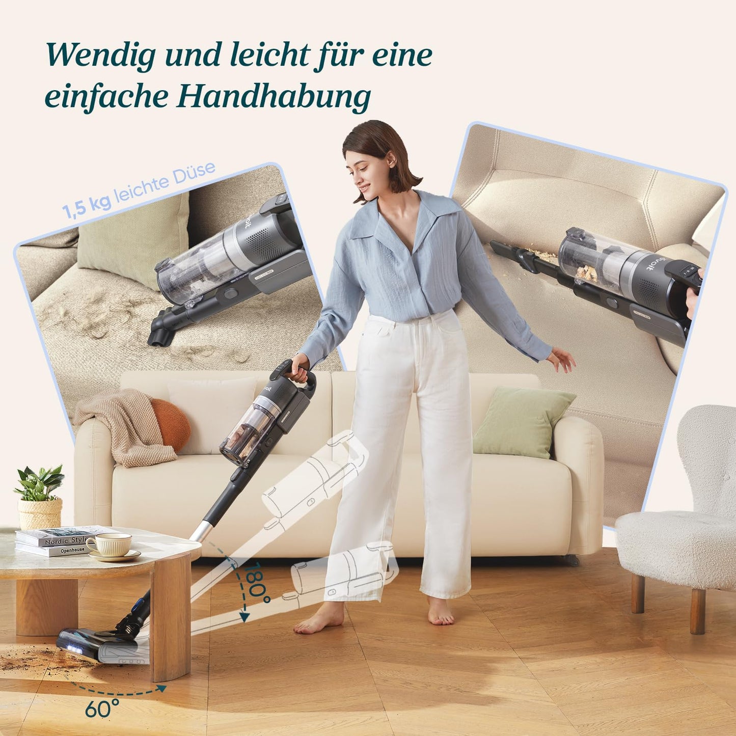 Levoit - Akku Staubsauger - Laufzeit für 100㎡ - Staubsauger Kabellos - Vacuum Cleaner - 99,99 Prozent HEPA-Filter - Selbststehend