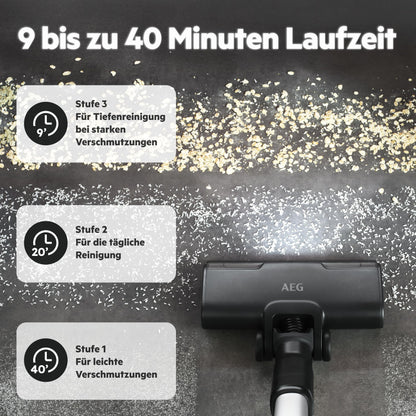 AEG 6000 Akku-Staubsauger, 103.000 U/Min, 175.000 dPa, Digitalmotor, Kabellos, bis zu 99% Staubaufnahme, 40 min Laufzeit